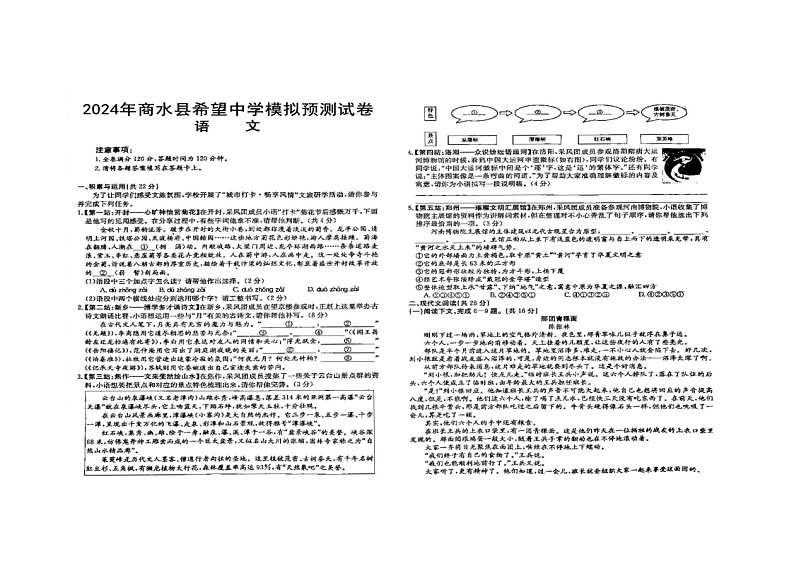 2024年河南省周口市商水县希望初级中学中考模拟预测语文试题第1页