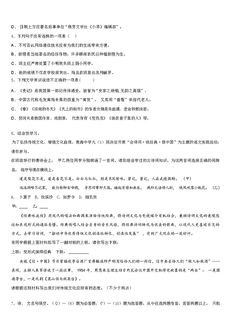 2024年广西来宾市忻城县重点名校中考语文考试模拟冲刺卷（解析版）02
