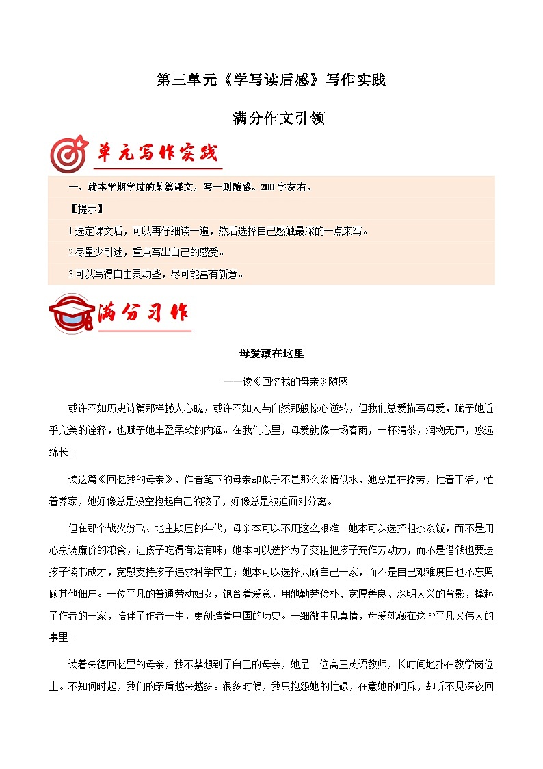 专题11 满分范文引领-八年级语文下册单元写作深度指导第1页