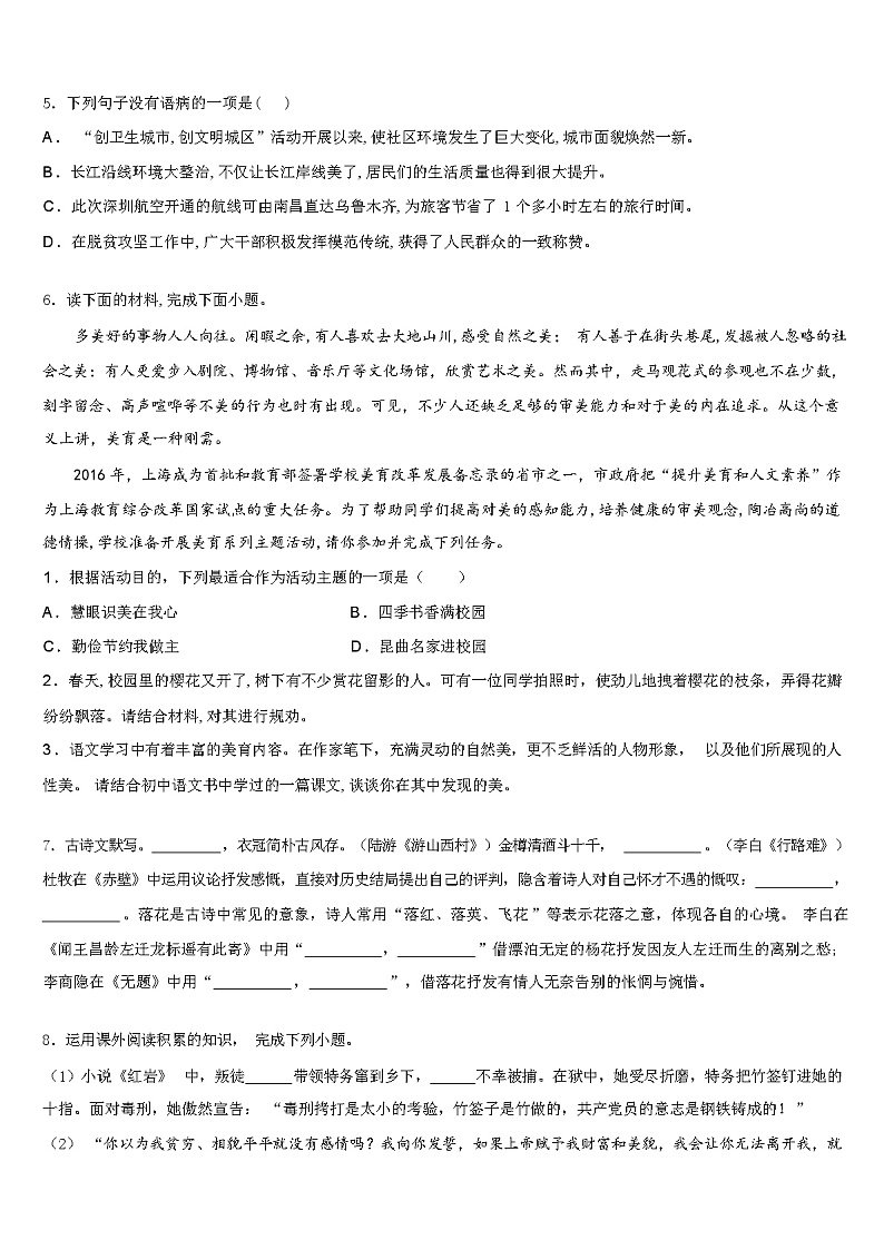 2024年安徽省阜阳地区中考冲刺卷语文试题含解析第2页