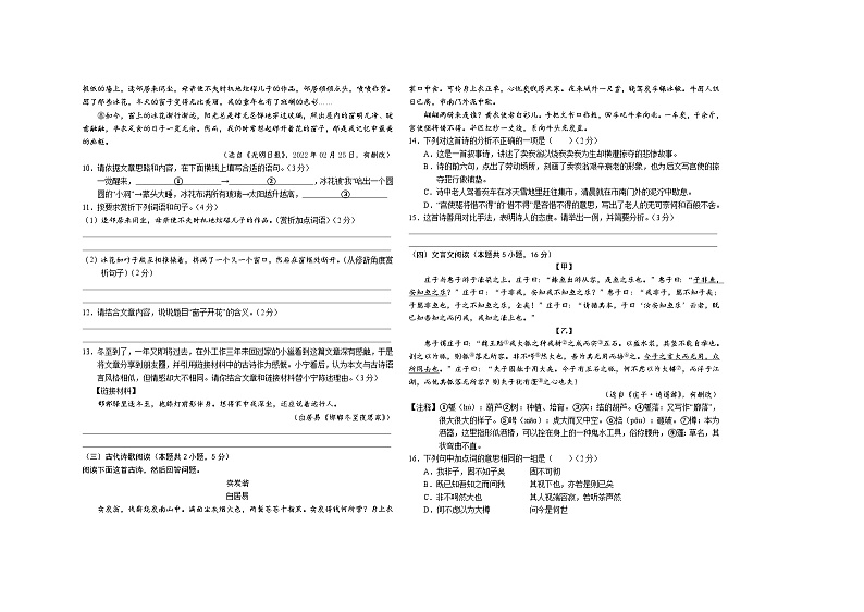 2024年广西南宁市初中学业水平考试全真模拟语文试题（十）03