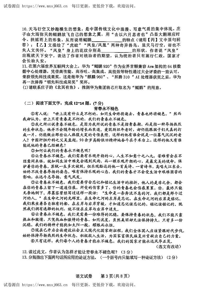 吉林省长春市第一〇八学校2023-2024学年八年级下学期6月月考语文试题第3页