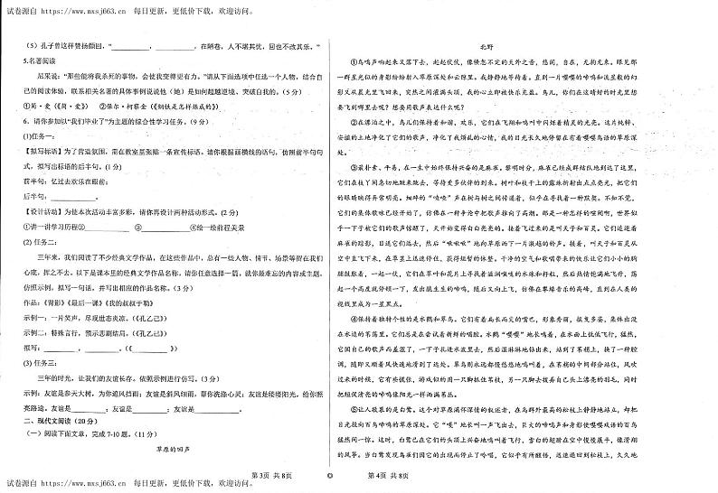 2024年甘肃省定西市岷县城郊初级中学中考第四次模拟考试语文试卷02