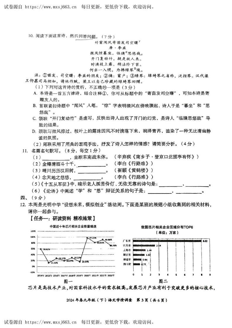 2024年四川省绵阳市西园学校中考模拟语文题03