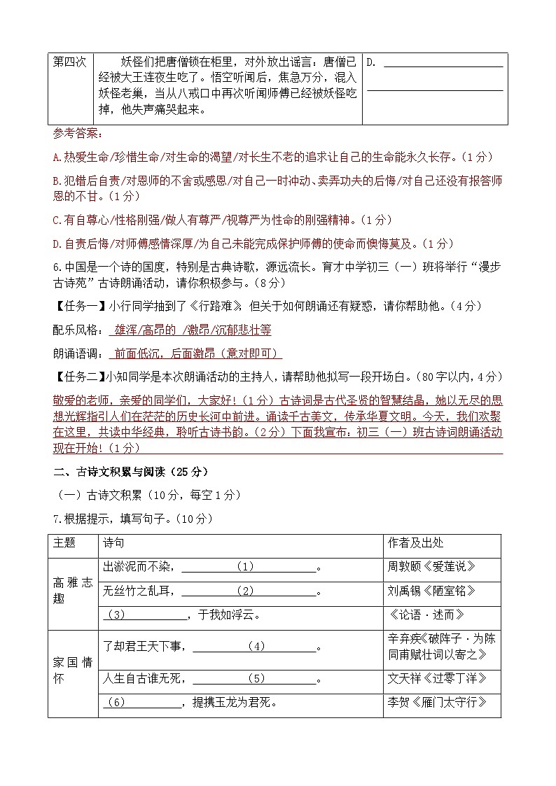 2024年重庆市育才中学教育集团初中考第三次诊断性作业语文试卷03