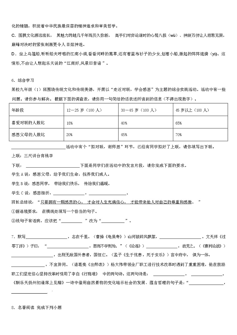 2024年湖南省长沙市长沙天心区青雅丽发校中考语文模拟试卷（解析版）02