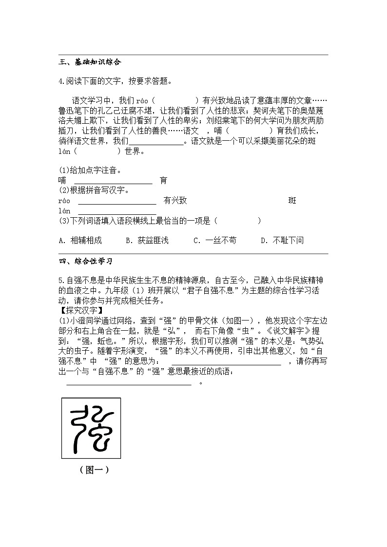 2024年江苏无锡江阴市中考三模语文试卷南箐初中02