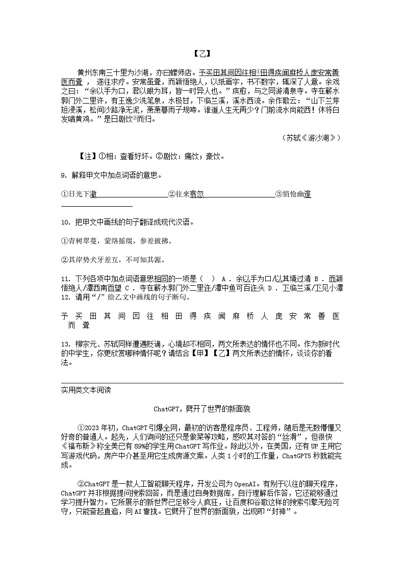 广东省东莞市常平镇2023-2024学年八年级下学期语文期中试卷03