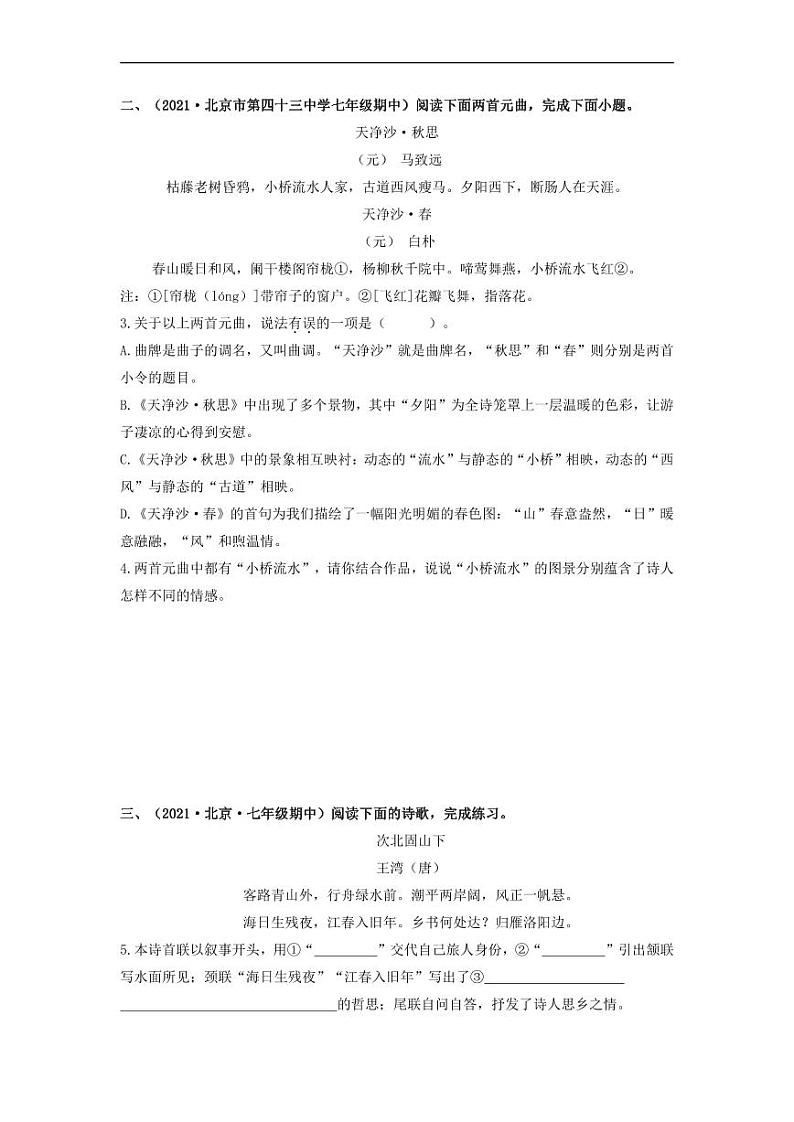 专项练3   诗词曲阅读（原卷版）第2页