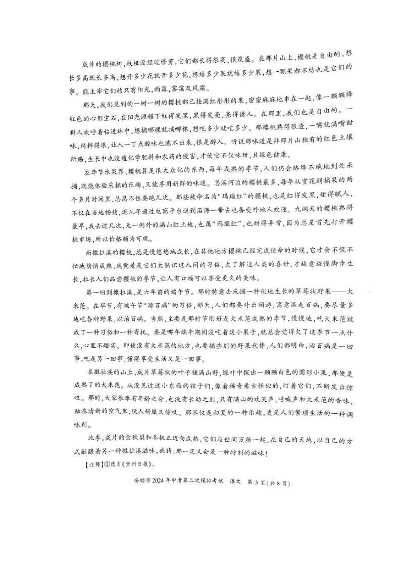 2024年贵州省安顺市中考第二次模拟考试语文试卷（图片版，无答案）03