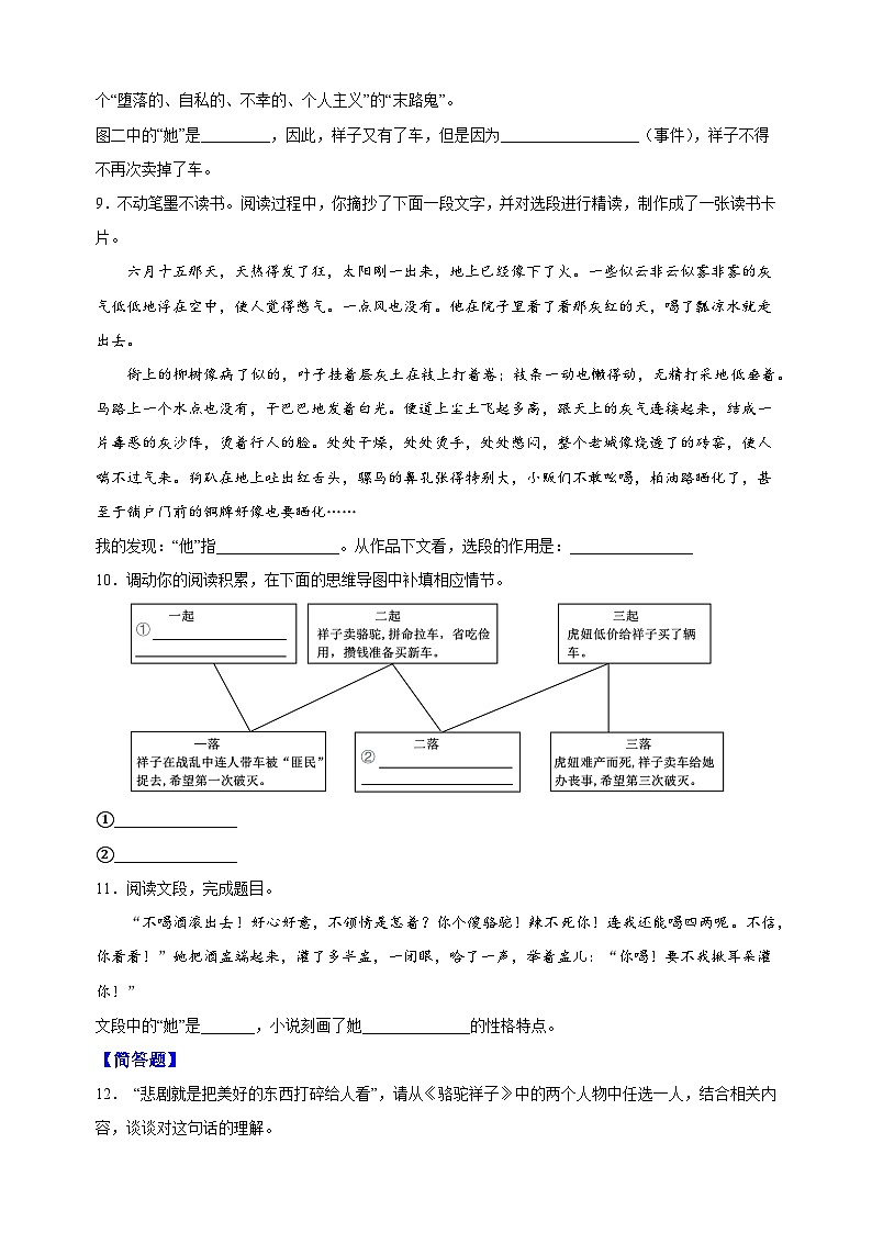 专题08：名著阅读之《骆驼祥子》-2023-2024学年人教版部编版统编版七年级语文下学期期末复习真题演练第3页