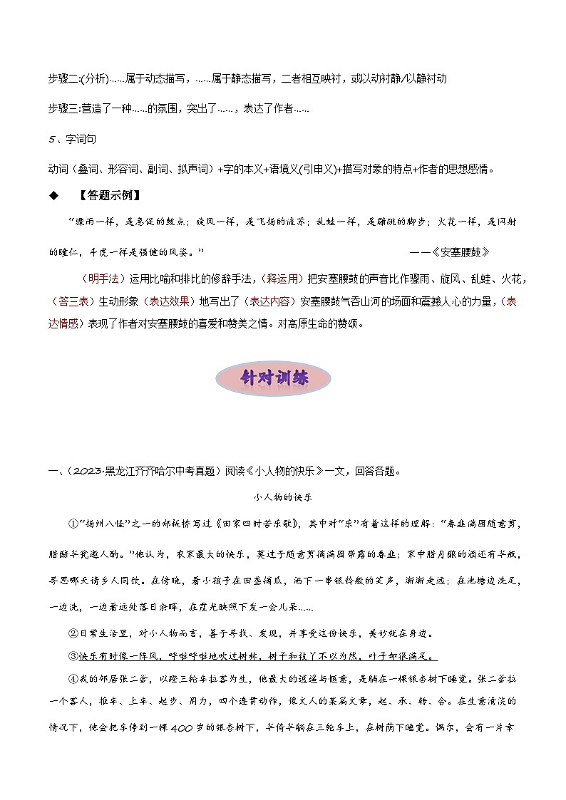 专项四 词句赏析——2024年中考语文三轮现代文阅读训练（全国通用）(原卷版）第3页