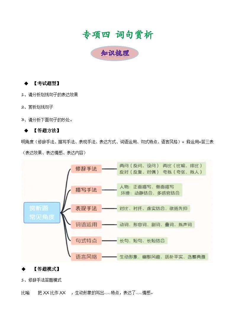 专项四 词句赏析——2024年中考语文三轮现代文阅读训练（全国通用）(解析版）第1页
