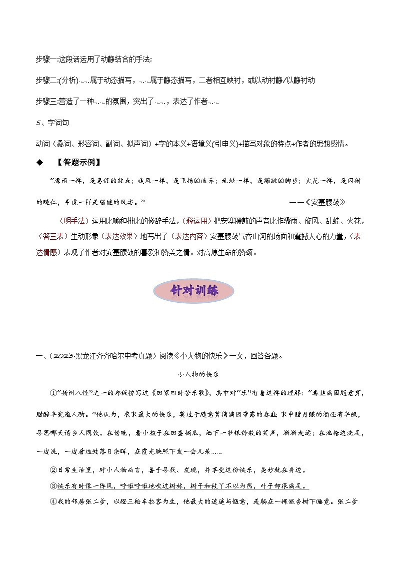 专项四 词句赏析——2024年中考语文三轮现代文阅读训练（全国通用）(解析版）第3页