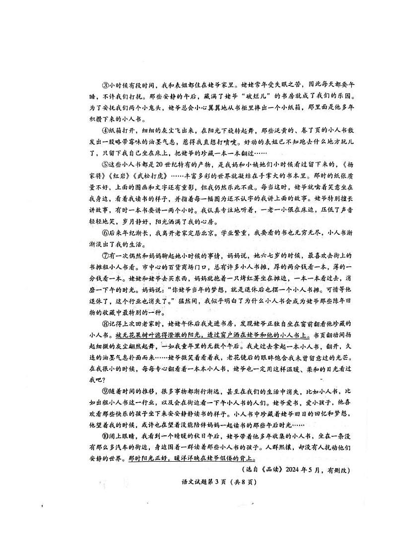 2024年四川省泸州市中考语文试题第3页