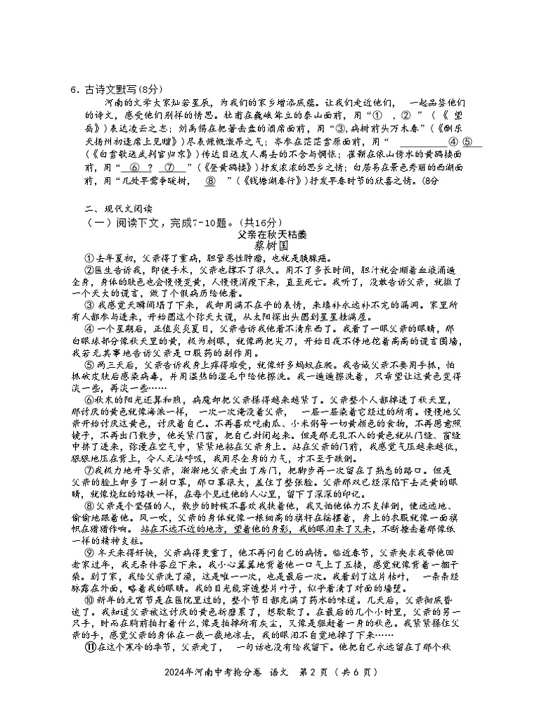 2024年河南省语文中考最后抢分卷第2页