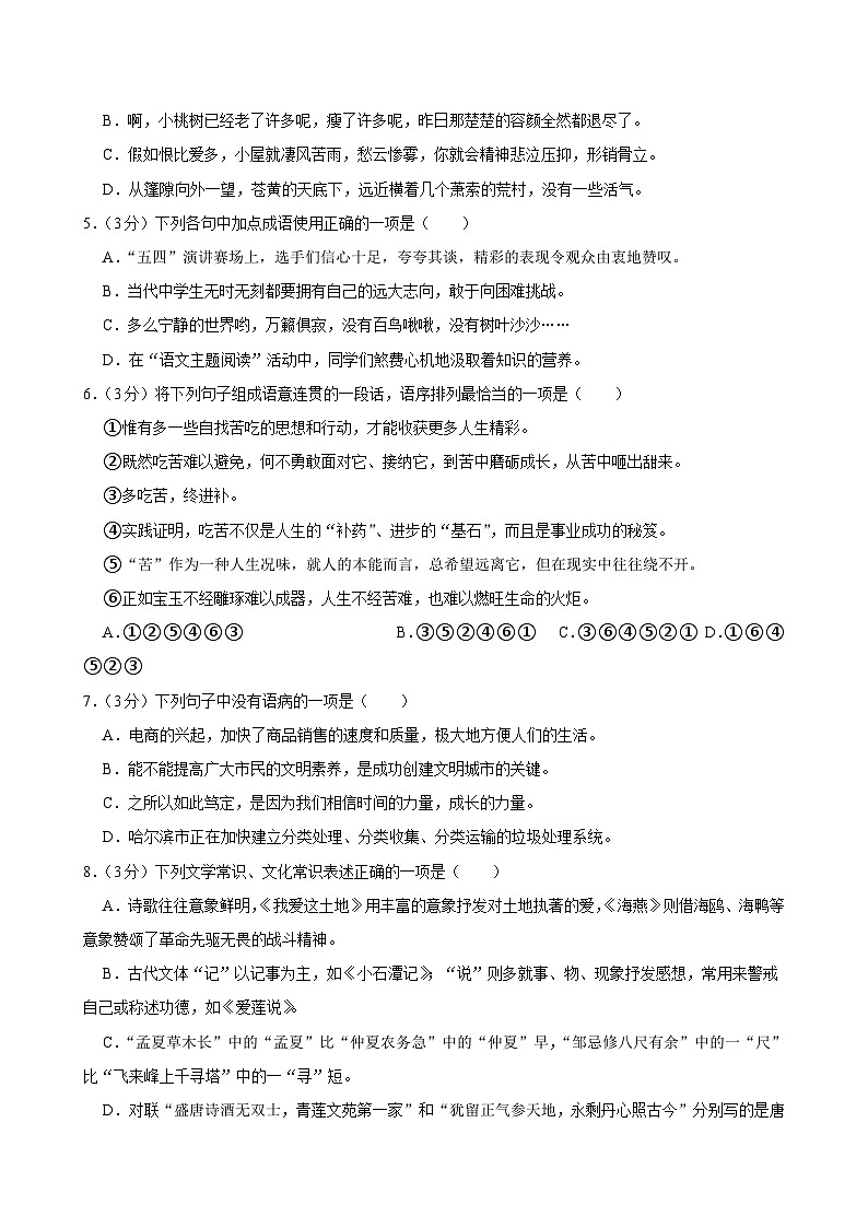 2024年甘肃省武威市民勤县新河中学联考中考三模语文试题03