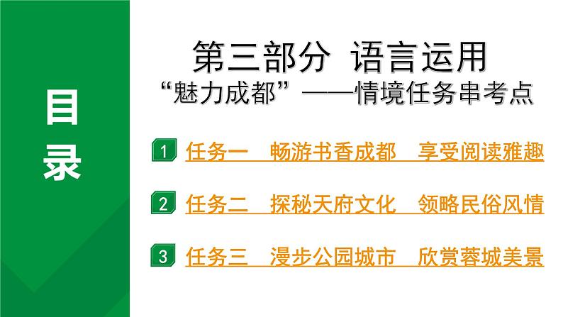 2024成都语文中考试题研究备考 第三部分 语言运用“魅力成都”——情境任务串考点【课件】第1页