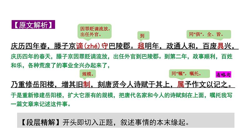 2024成都语文中考试题研究备考 第五部分 古诗文阅读 岳阳楼记“三行对译”（讲）【课件】第6页