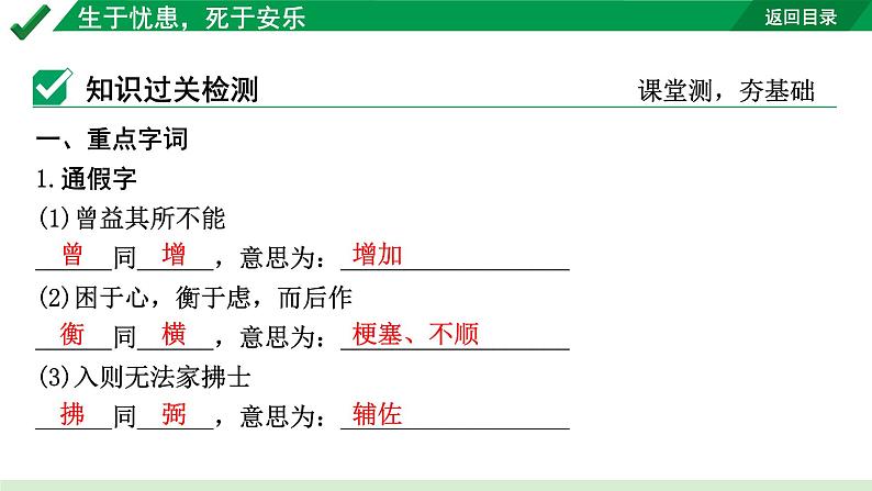 2024成都语文中考试题研究备考 古诗文阅读 生于忧患，死于安乐（练）【课件】第3页