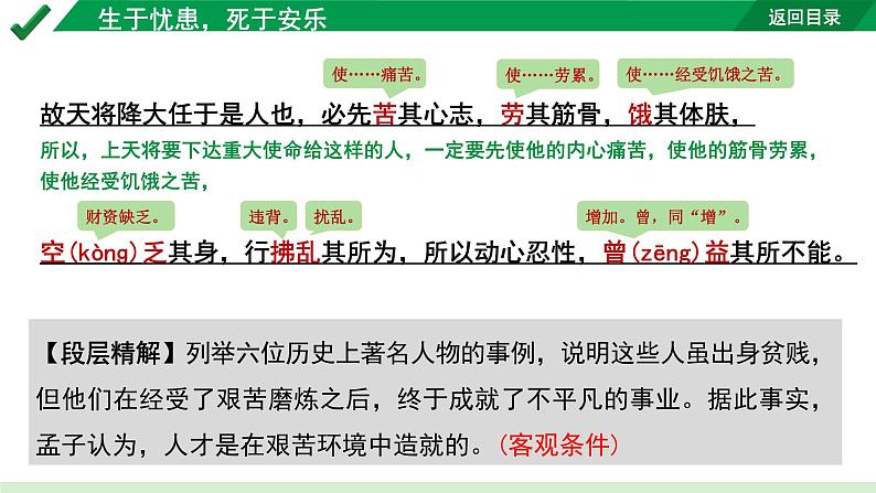 2024成都语文中考试题研究备考 古诗文阅读 生于忧患，死于安乐“三行对译” （讲）【课件】第6页