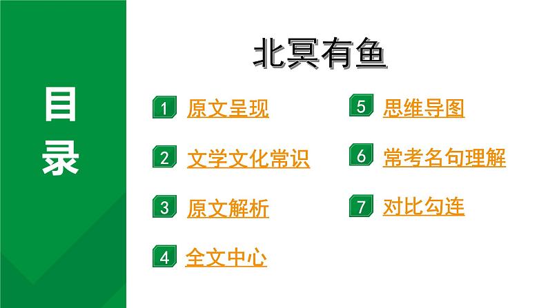 2024成都语文中考试题研究备考 古诗文阅读 专题一 文言文阅读 北冥有鱼“三行对译”（讲）【课件】第1页