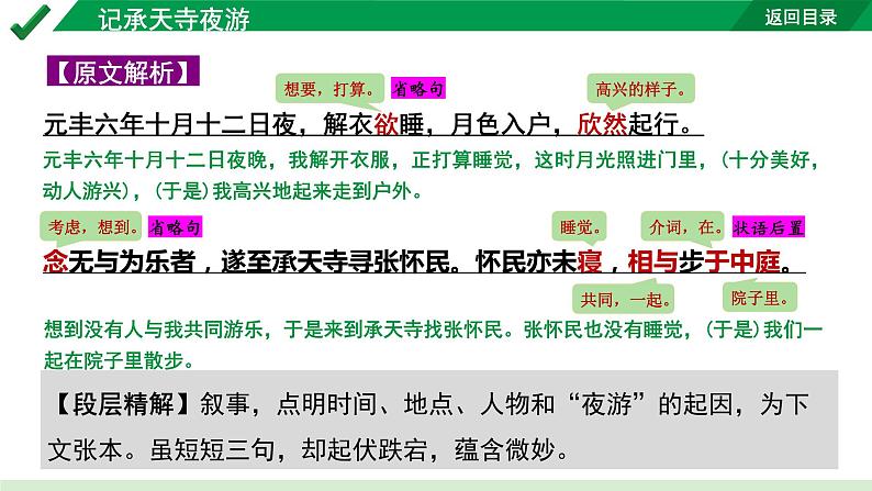 2024成都语文中考试题研究备考 古诗文阅读 专题一 文言文阅读 记承天寺夜游“三行对译”（讲）【课件】第4页