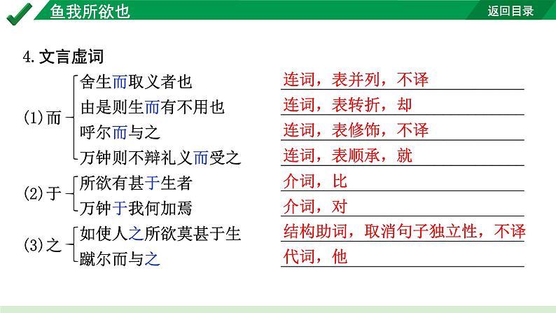 2024成都语文中考试题研究备考 古诗文阅读 专题一 文言文阅读 鱼我所欲也（练）【课件】第7页