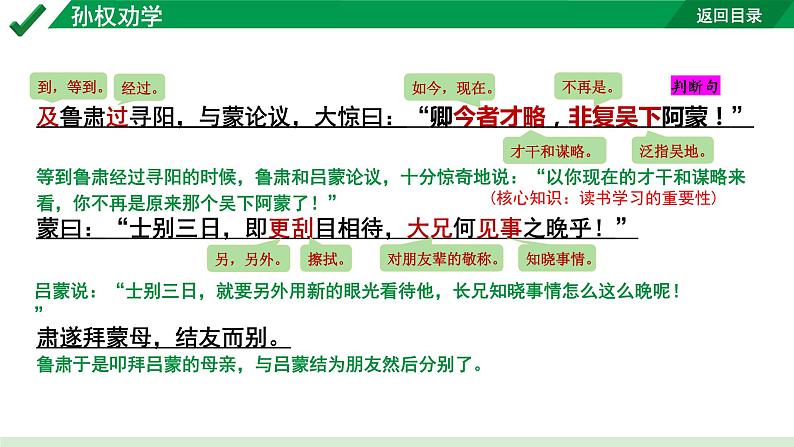 2024成都语文中考试题研究备考 古诗文阅读 专题一 文言文阅读 孙权劝学“三行对译”（讲）【课件】第5页