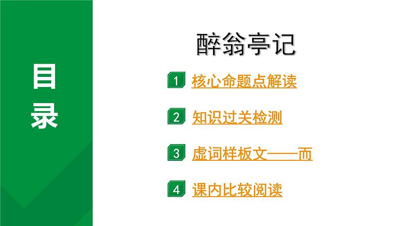 2024成都语文中考试题研究备考 古诗文阅读 醉翁亭记（练）【课件】第1页