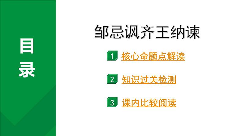 2024成都语文中考试题研究备考 古诗文阅读 专题一 文言文阅读 邹忌讽齐王纳谏（练）【课件】第1页