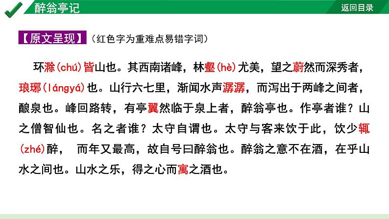 2024成都语文中考试题研究备考 古诗文阅读 专题一 文言文阅读 醉翁亭记“三行对译”（讲）【课件】第2页