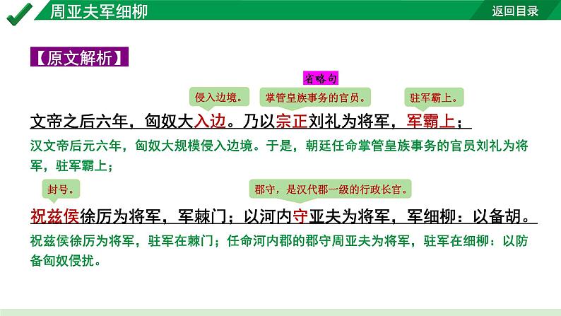 2024成都语文中考试题研究备考 古诗文阅读 专题一 文言文阅读 周亚夫军细柳“三行对译” （讲）【课件】第5页