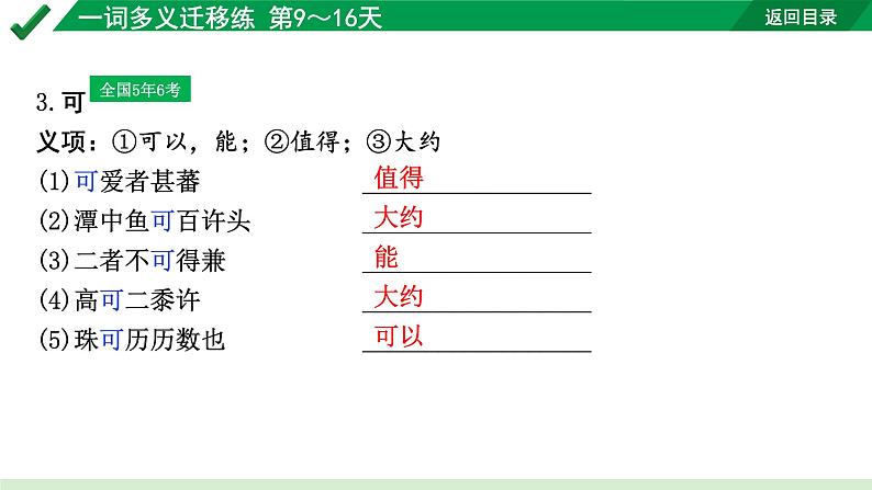 2024成都语文中考试题研究备考 专题一 文言文阅读 一词多义迁移练 第9～16天【课件】第4页