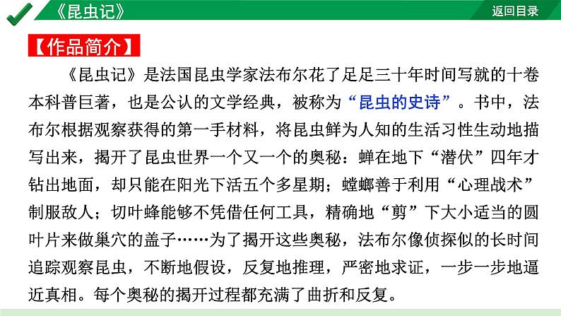 2024成都语文中考试题研究备考第二部分名著阅读12名著思维导图-《昆虫记》【课件】第3页