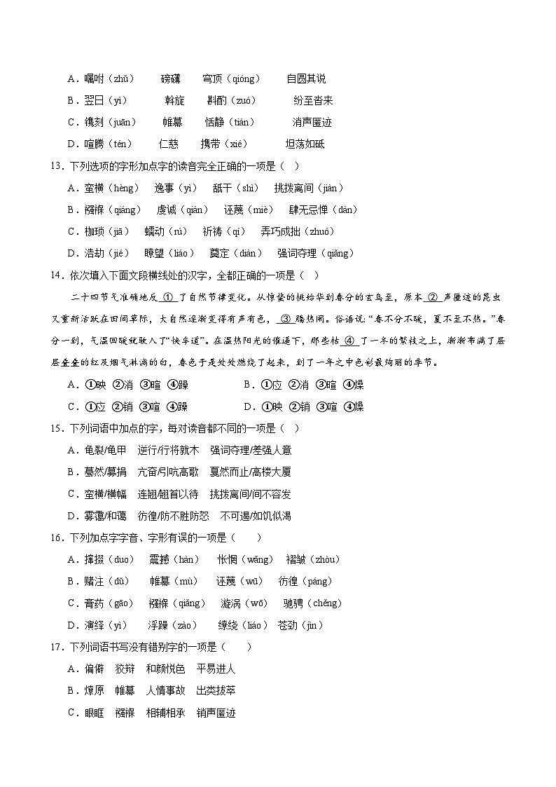 专题01：字音字形-2023-2024学年八年级语文下册期末专项复习（全国通用）第3页