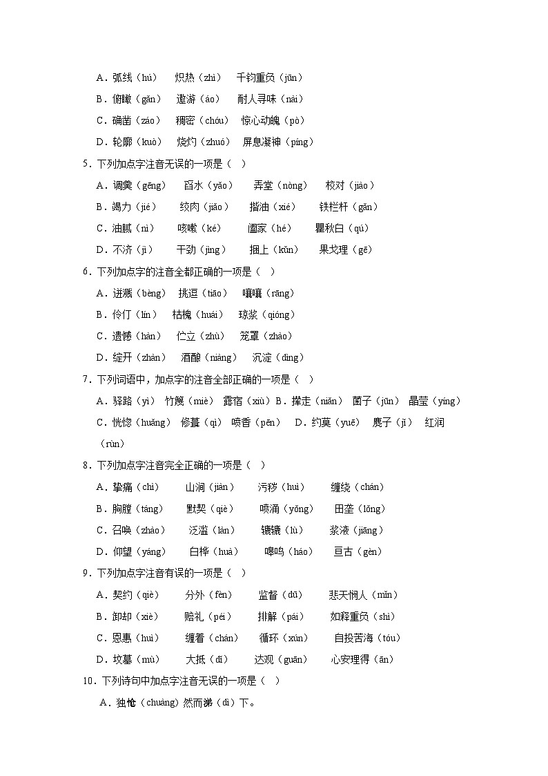 专题01 字音-2023-2024学年语文七年级下学期期末答题技巧+专项练习（原卷版）第2页