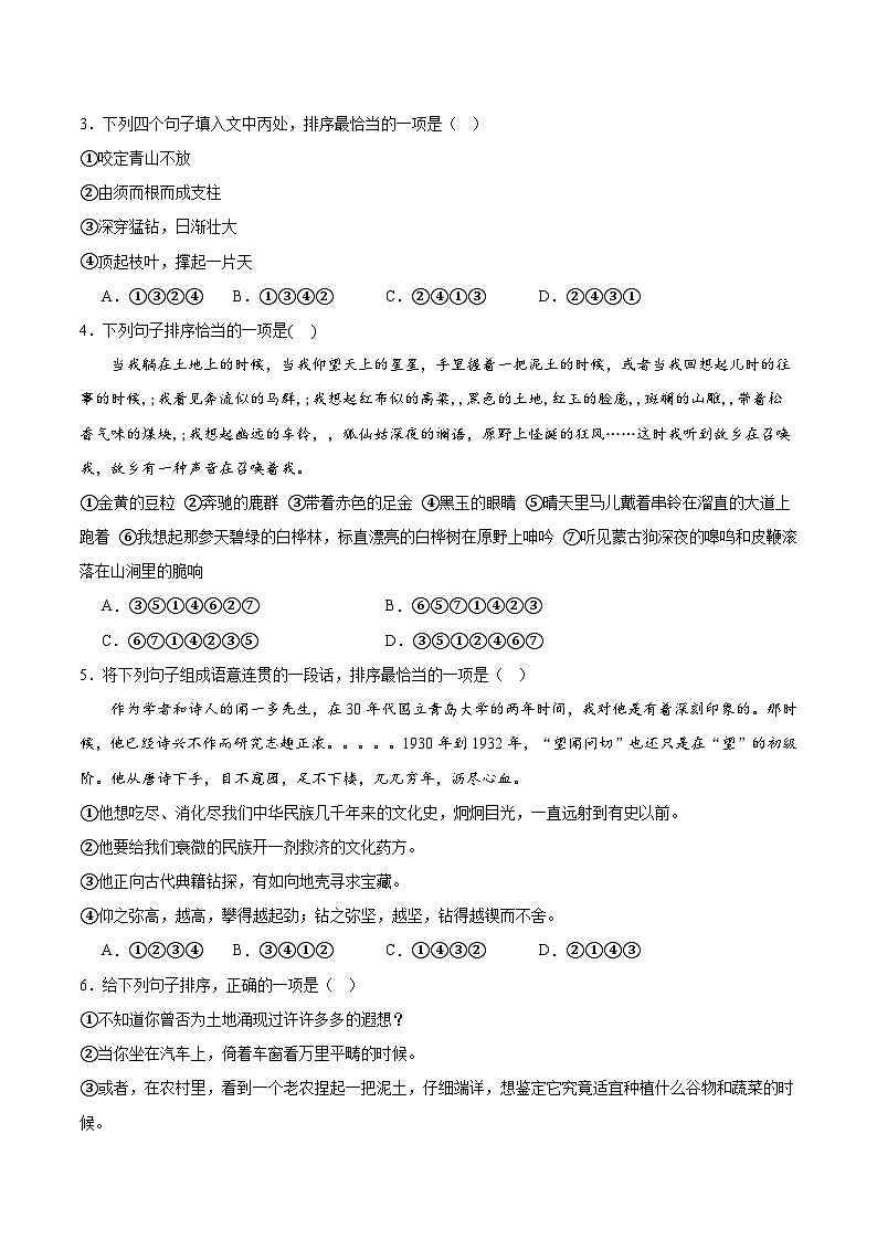 专题06 排序-2023-2024学年语文七年级下学期期末答题技巧+专项练习（原卷版）第2页