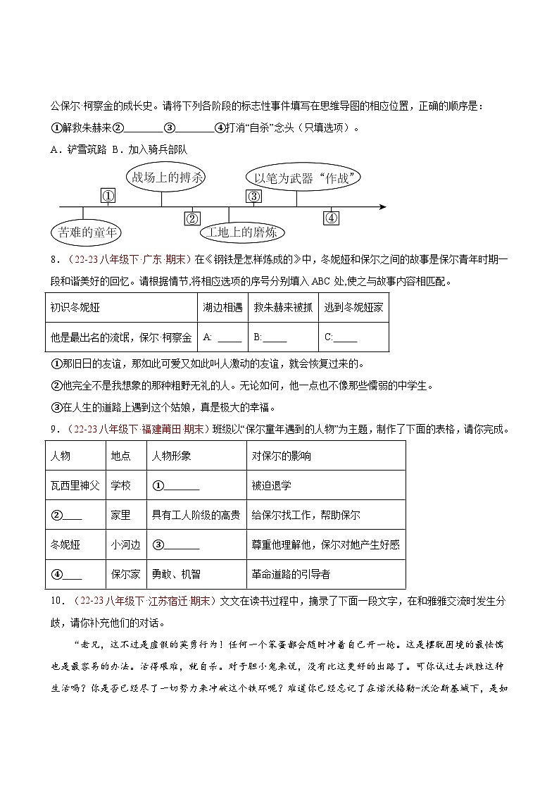 专题10 《钢铁是怎样炼成的）（考试热点）50题-【好题汇编】备战2023-2024学年八年级语文下学期期末真题分类汇编（全国通用）03