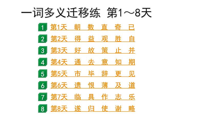 2024成都中考语文备考三轮冲刺 一词多义迁移练 第1～8天 (课件)01