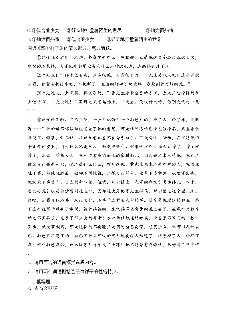 湖北省随州市广水市西协作区联考2023-2024学年七年级下学期期中语文试卷(含答案)第2页