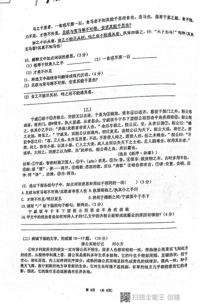 广东省揭阳市惠来县第一中学2023-2024学年八年级下学期6月期末语文试题第3页