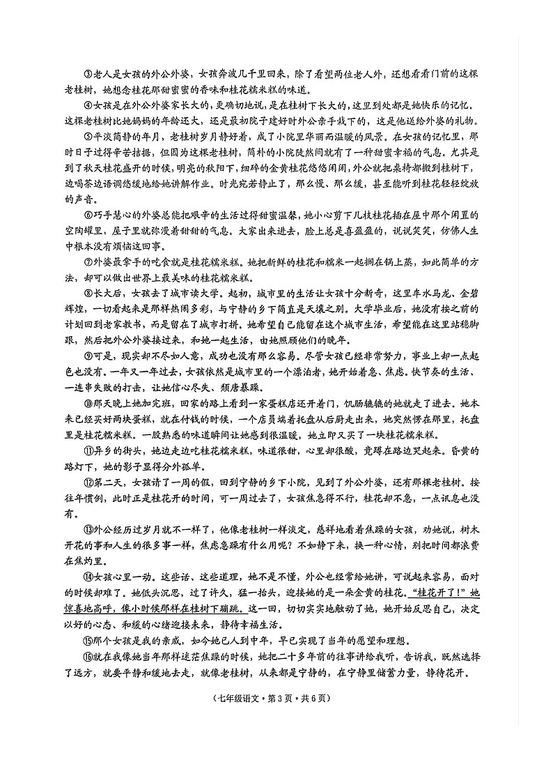安徽省池州市贵池区2023-2024学年七年级下学期期末考试语文试题第3页