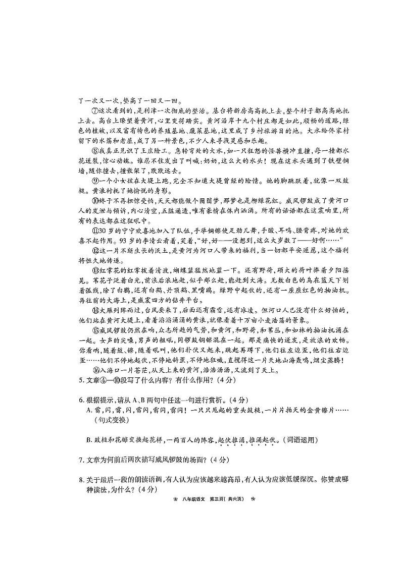 河南省鹤壁市2023-2024学年八年级下学期期末语文试卷第3页