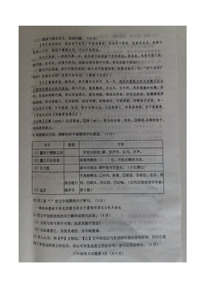 湖北省十堰市郧西县2023-2024学年八年级下学期期末语文试题第3页