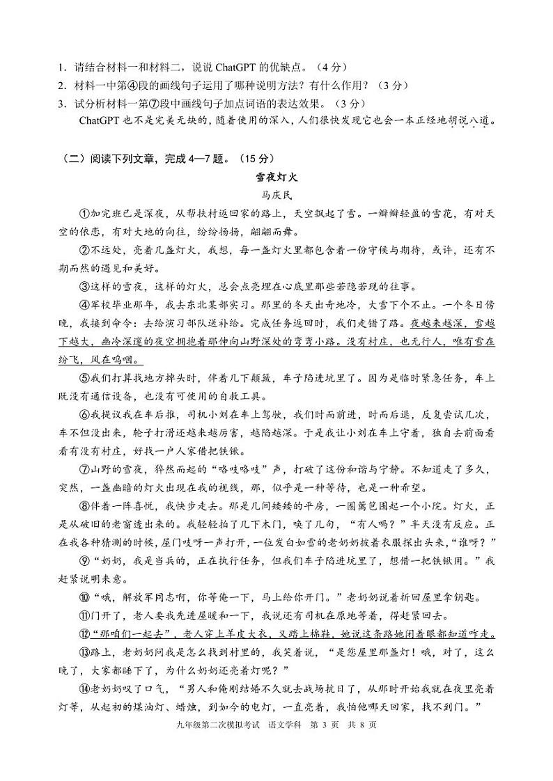 2024年四川省泸州市枫叶佳德学校中考二模语文试题第3页