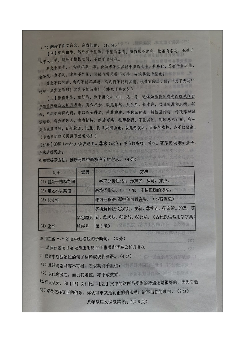 湖北省十堰市郧西县2023-2024学年八年级下学期期末语文试题第3页
