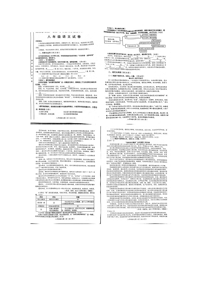 河南省洛阳市汝阳县2023-2024学年八年级下学期期末语文试题第1页