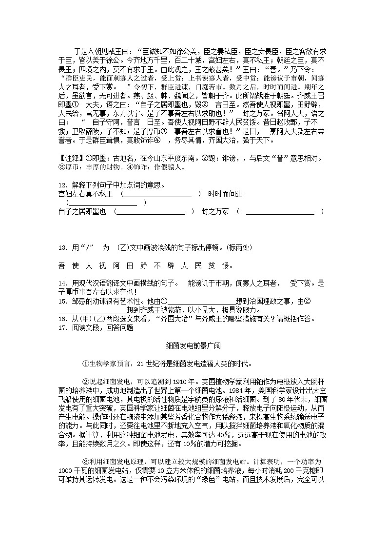 [语文]广西南宁市2024年中考模拟试卷03