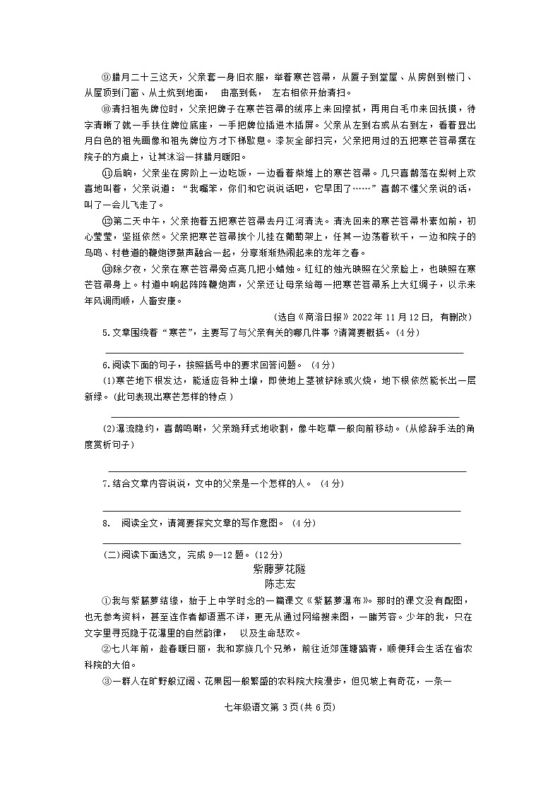 河南省南阳市唐河县2023-2024学年七年级下学期6月期末语文试题第3页